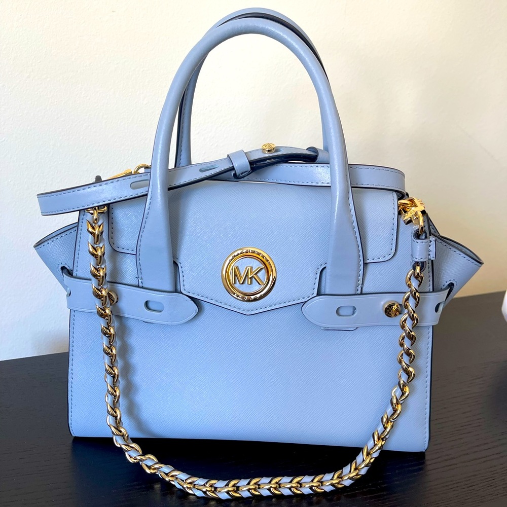 Michael Kors, Carmen, SM FLAP SATCHEL, PALE BLUE, LEATHER